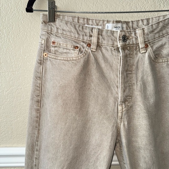MNG Havana High Rise Straight Leg Raw Hem Cropped Neutral Tan Cream Jeans Size 4 - Picture 5 of 12